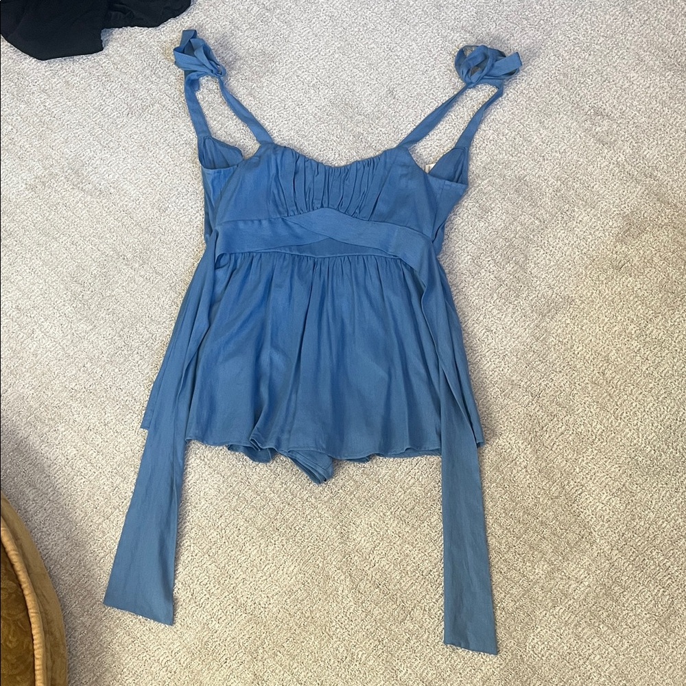 Altar'd State Blue Tie-Strap Blouse